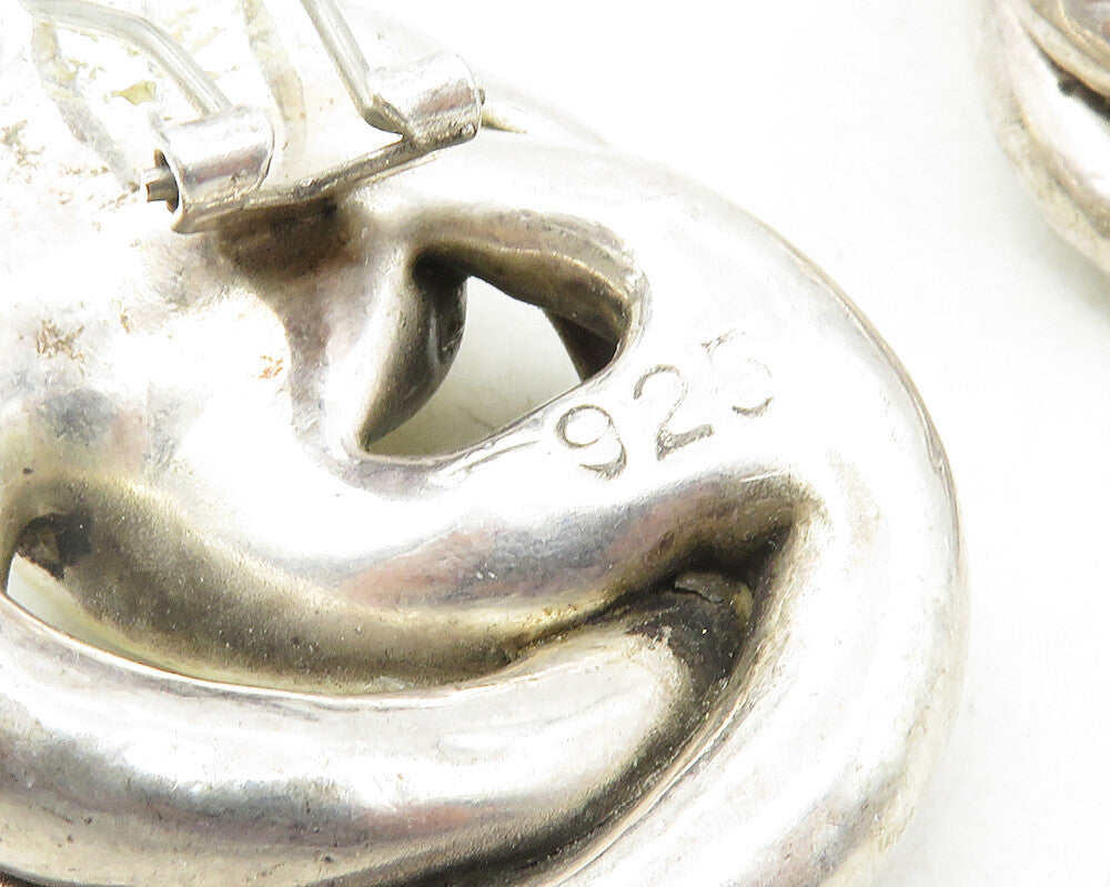925 Sterling Silver  Vintage Two Tone Knotted Design Drop Earrings  EG5157