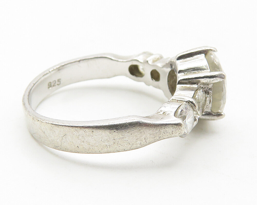 925 Sterling Silver   Cubic Zirconia Solitaire With Accents Ring Sz 7  RG11647
