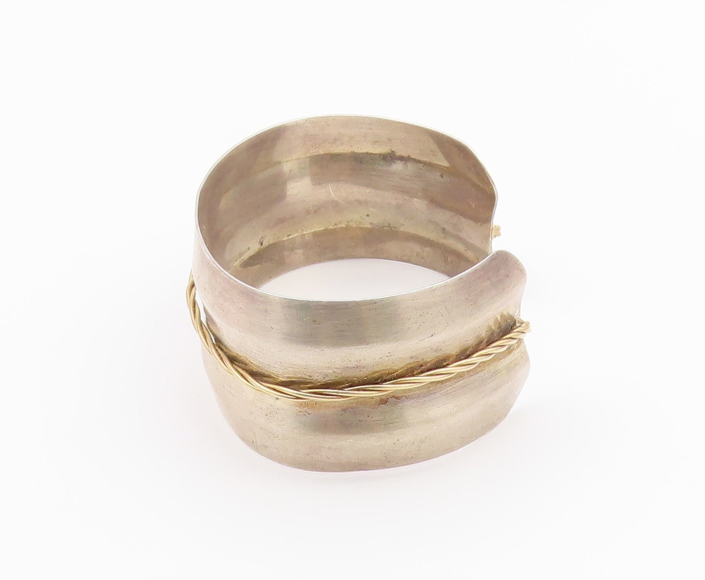 925 Sterling Silver  Vintage Shiny Two Tone Rope Twist Cuff Bracelet  BT9330