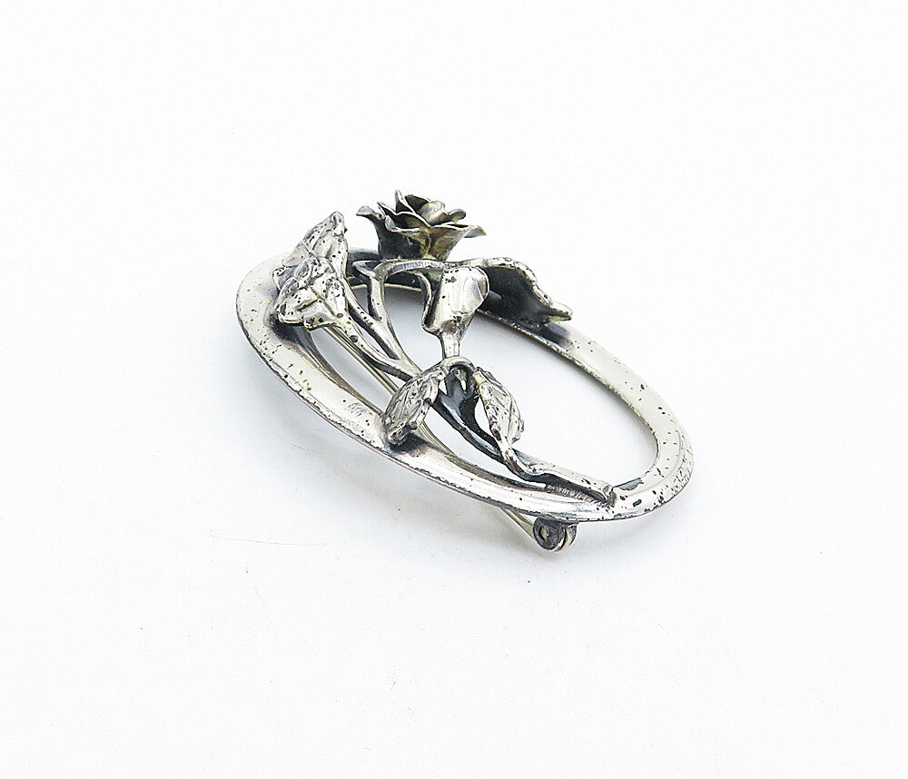 DANECRAFT 925 Sterling Silver  Vintage Sculpted Flowers Brooch Pin  BP1599