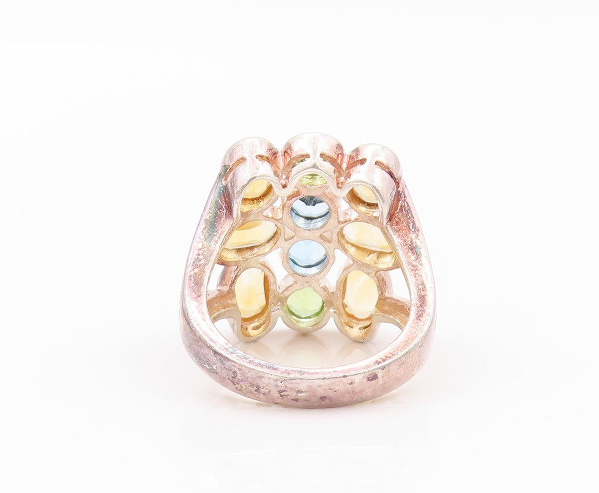 925 Sterling Silver Vintage Ring Citrine Peridot Blue Topaz  Sz 5  RG32257
