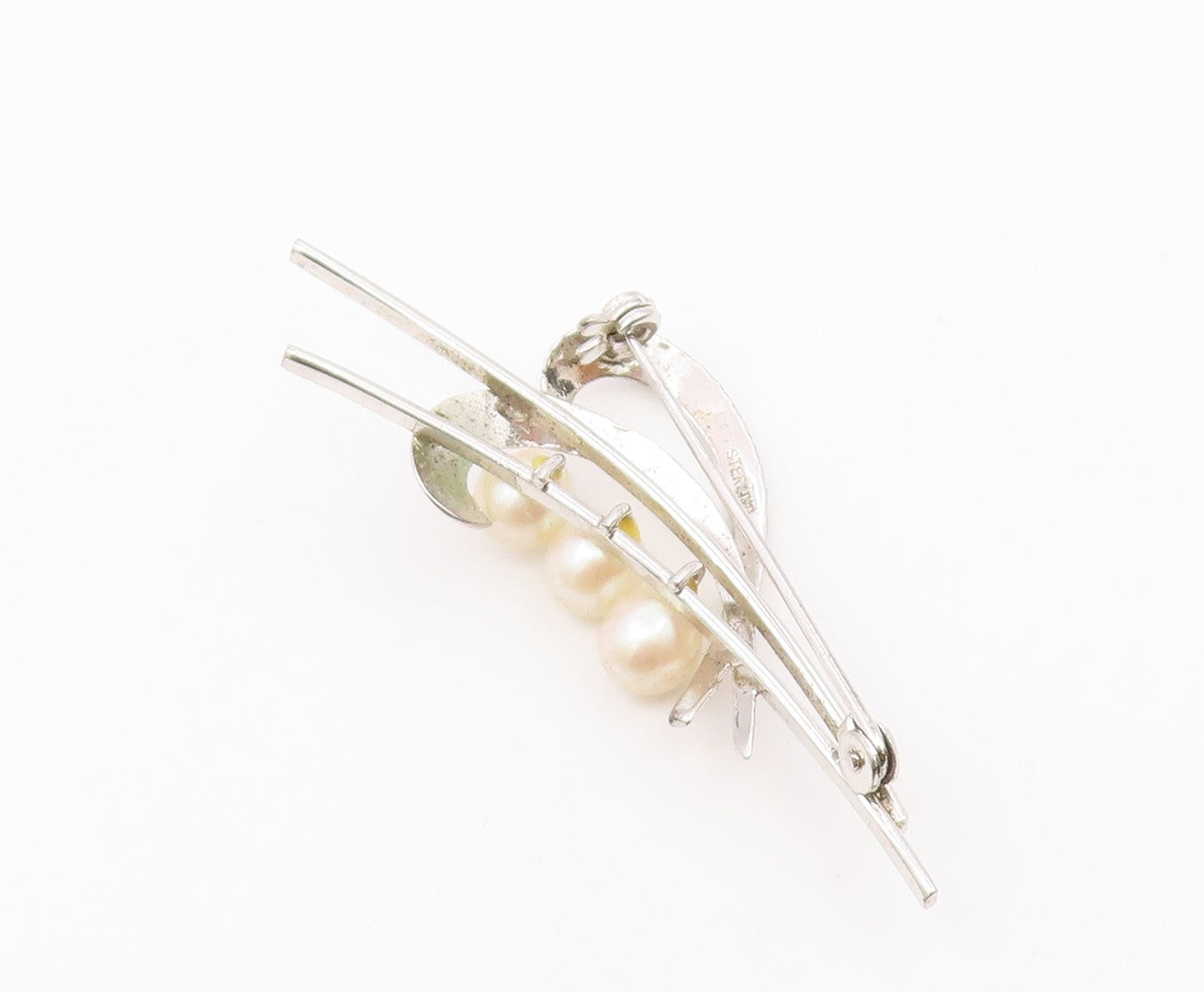 925 Sterling Silver  Vintage Shiny Pearls Love Heart Brooch Pin  BP8687