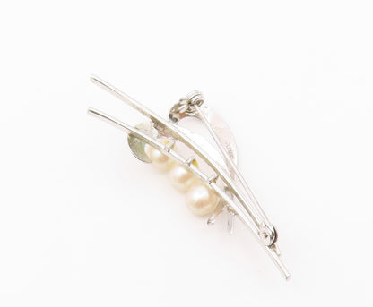 925 Sterling Silver  Vintage Shiny Pearls Love Heart Brooch Pin  BP8687