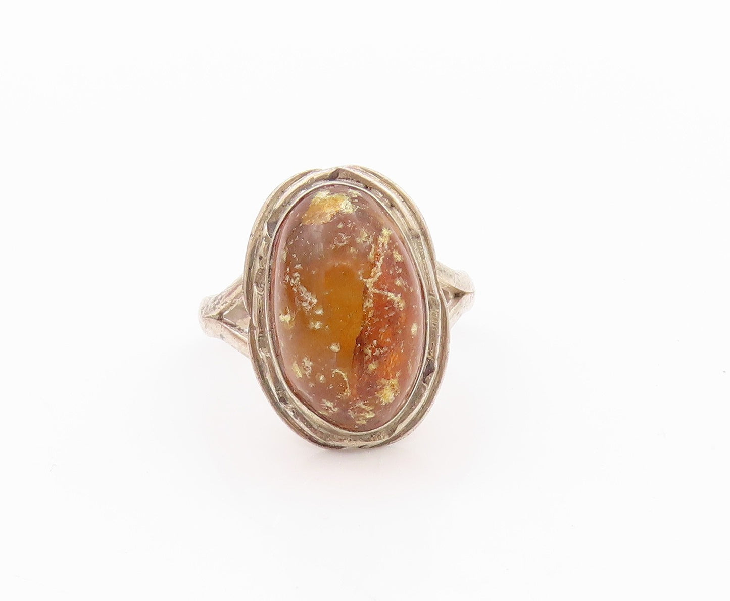 925 Sterling Silver Vintage Ring Oval Cabochon Gemstone  SZ 7.5  RG32243