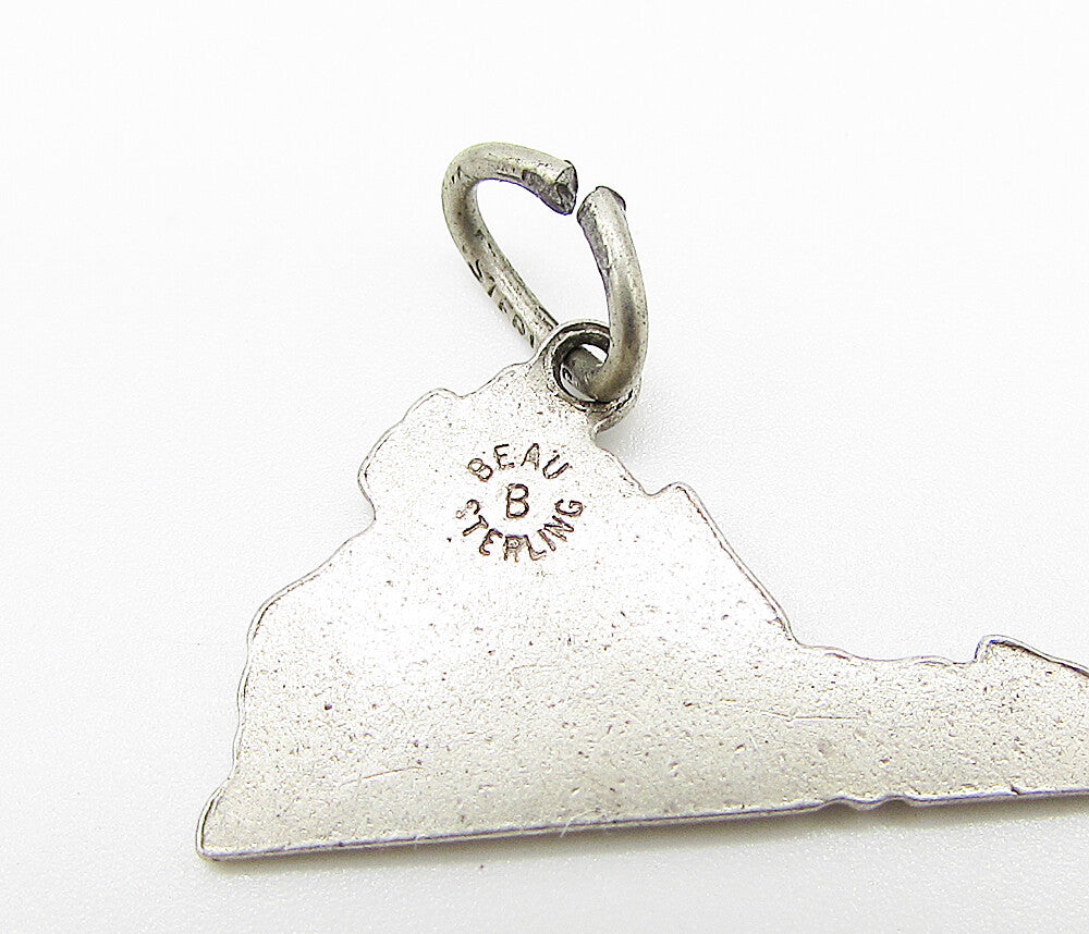 BEAU 925 Sterling Silver  Vintage Virginia Map Charm Pendant  PT2162