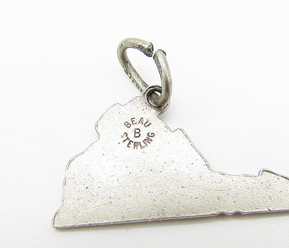 BEAU 925 Sterling Silver  Vintage Virginia Map Charm Pendant  PT2162