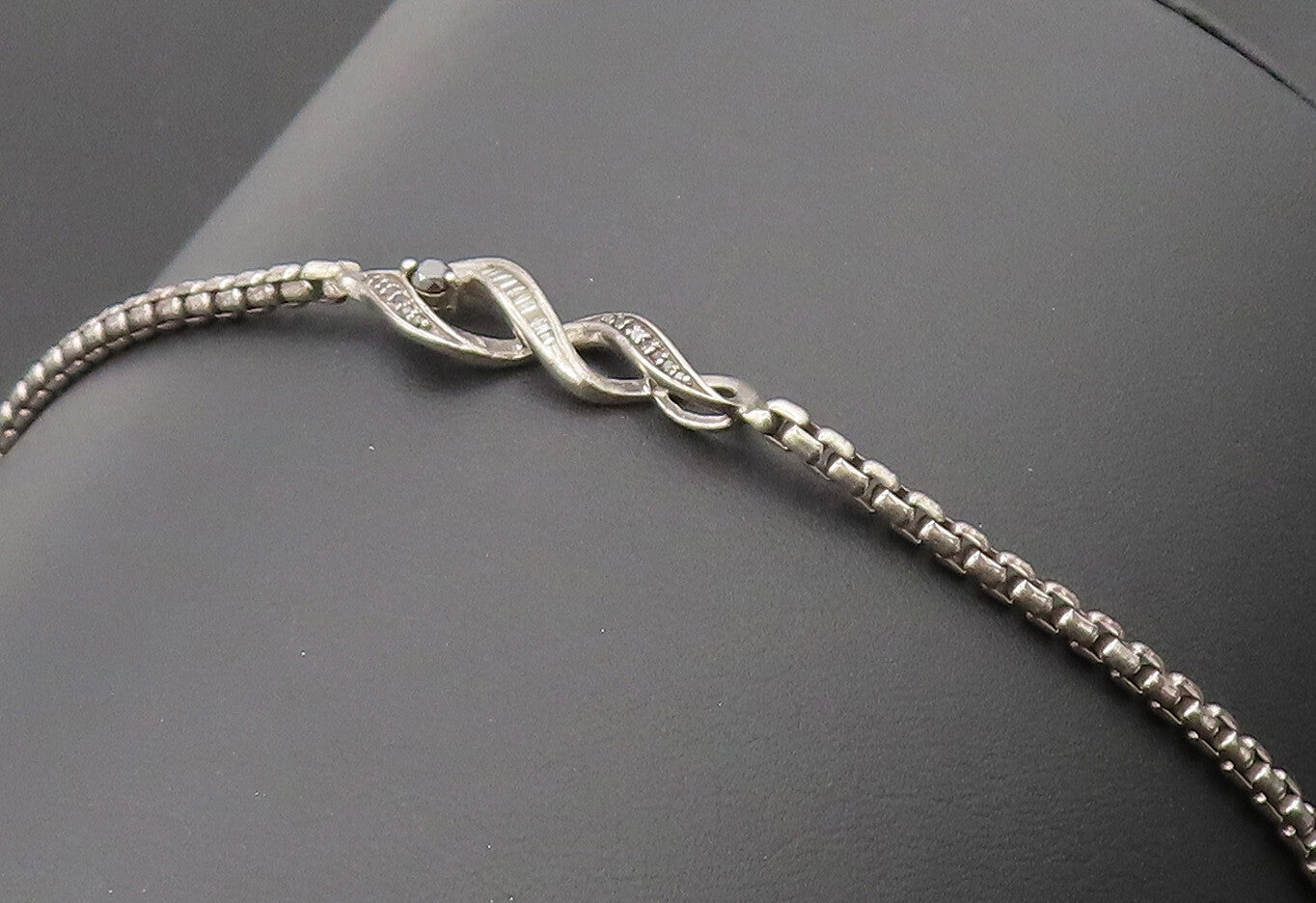 925 Sterling Silver  Vintage Swirly DNA Black White Diamonds Bracelet  BT10130