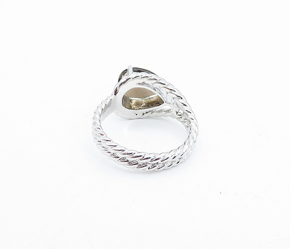 925 Sterling Silver  Tear Drop Smoky Topaz Twist Cocktail Ring Sz 7  RG3939
