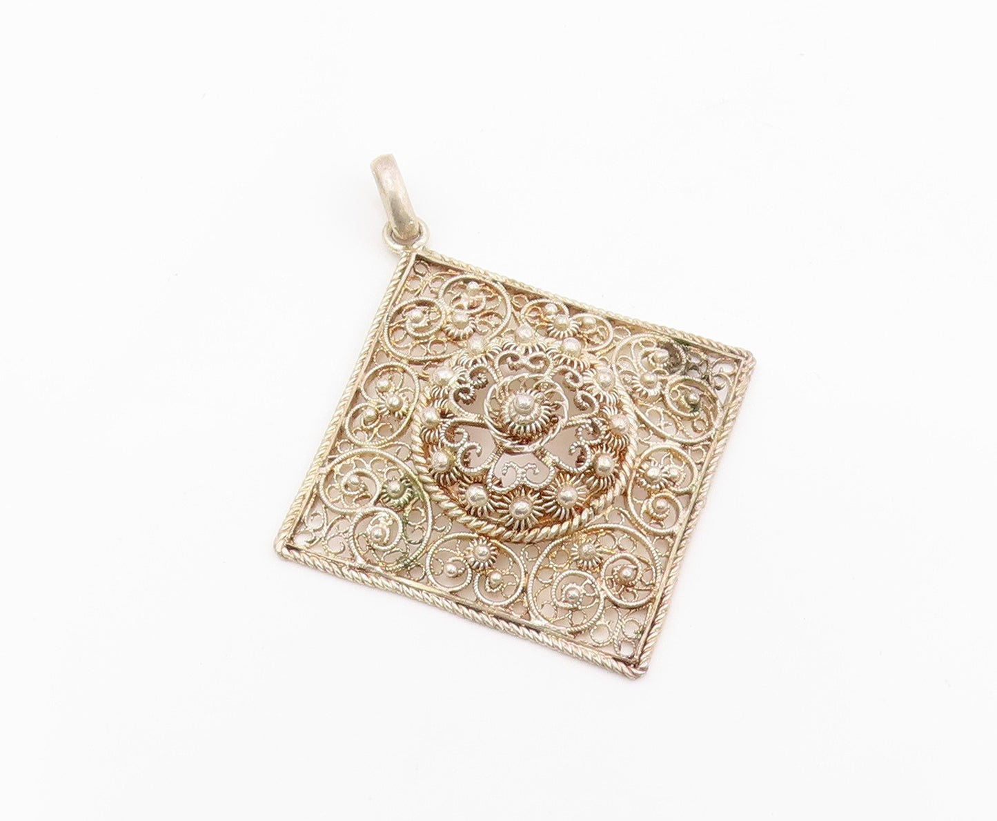925 Sterling Silver Vintage Pendant TOPAZIO Intricate Floral Filigree  PT25679