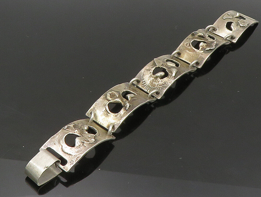 POLAND 925 Sterling Silver  Vintage Sculpted Link Chain Bracelet  BT9253