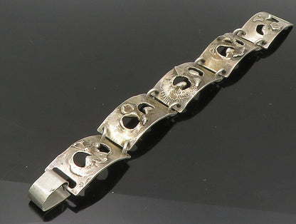 POLAND 925 Sterling Silver  Vintage Sculpted Link Chain Bracelet  BT9253