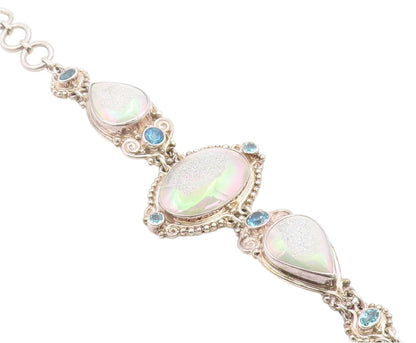925 Sterling Silver Vintage Bracelet SAJEN Drusy Quartz & Topaz Link  BT12003