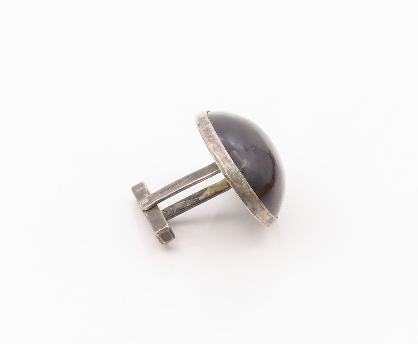 MEXICO 925 Silver  Vintage Cabochon Cut Black Onyx Oval Cuff Links  TR1833