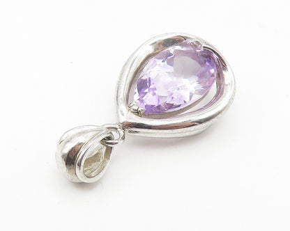 925 Sterling Silver  Faceted Amethyst Shiny Smooth Tear Drop Pendant  PT8717