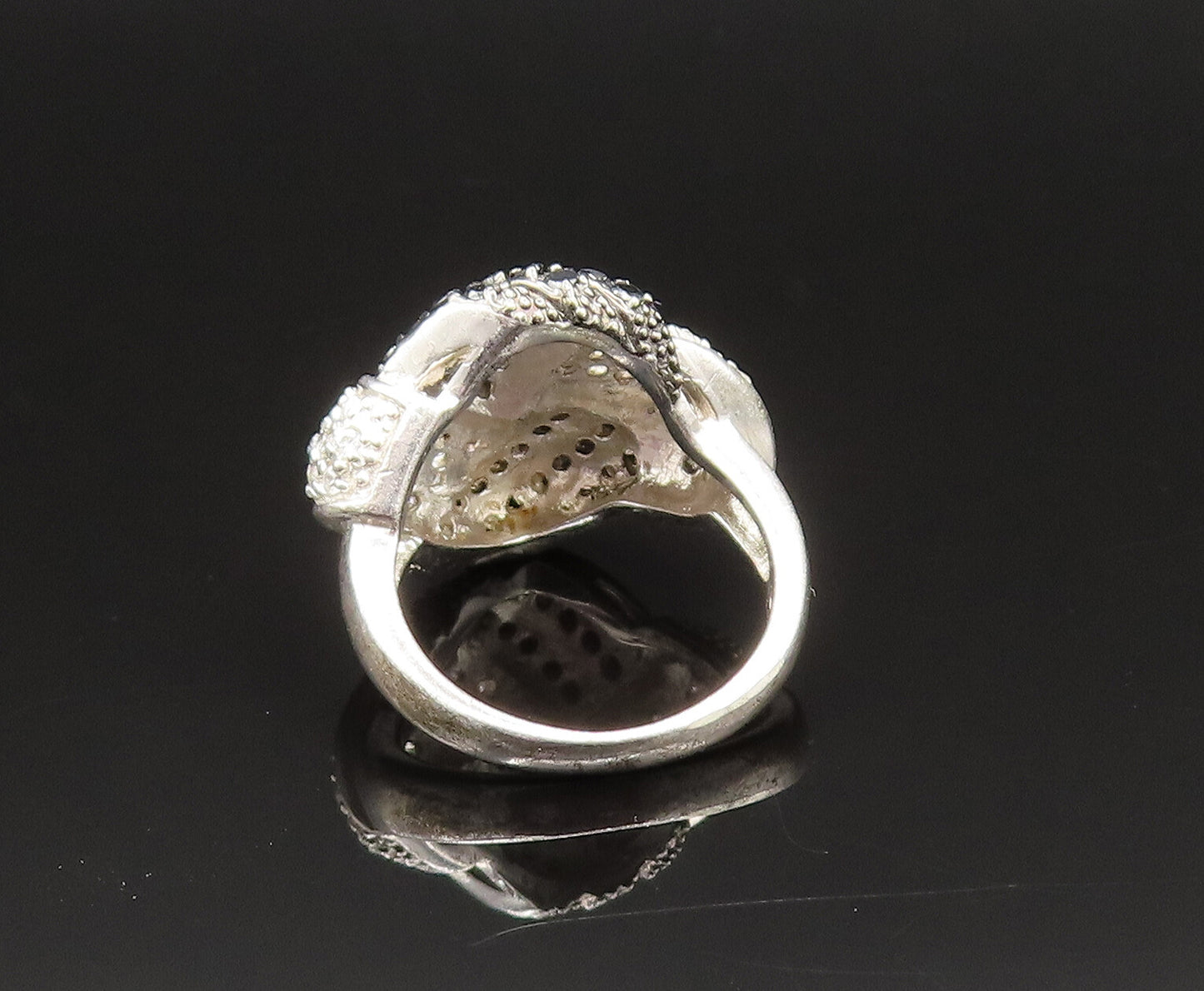 925 Sterling Silver  Vintage Sparkly Spinel & Topaz Knot Ring Sz 5  RG25480