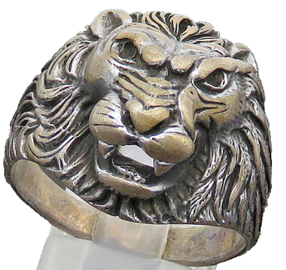 925 Sterling Silver  Vintage Dark Tone Lion's Head Band Ring Sz 13  RG20261