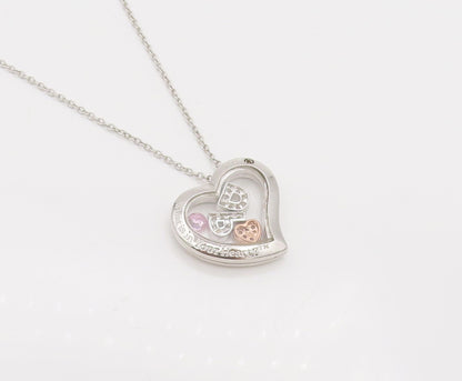 925 Silver  Vintage Heart Caged Letters Charms CZ Chain Necklace  NE4035