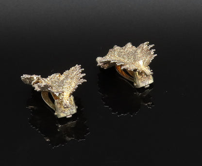 925 Silver  Vintage Gold Plated Textured Leaf Non Pierced Earrings  EG12038