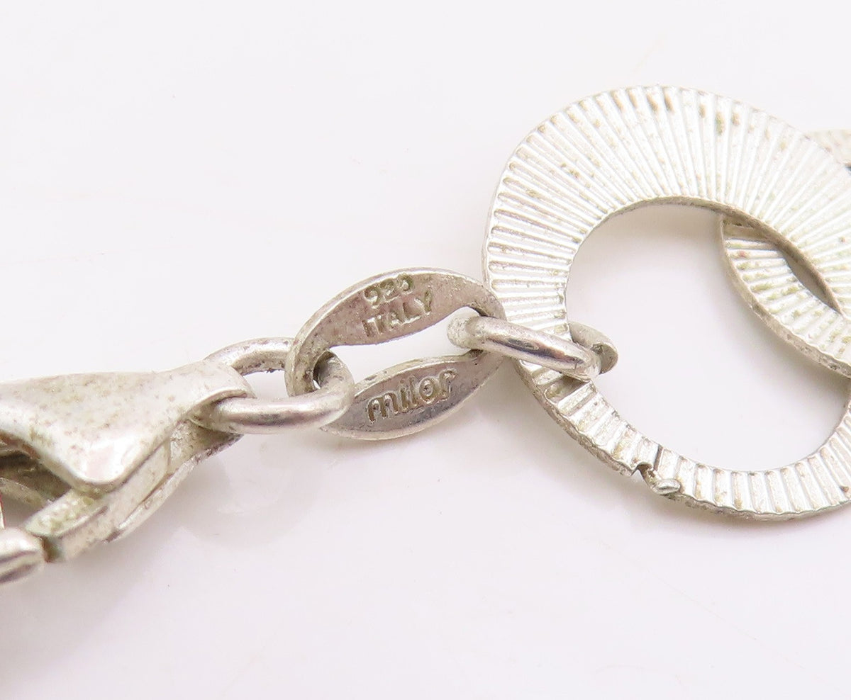 925 Sterling Silver Vintage Necklace Chunky Etched Geometric Circle Link  NE4744