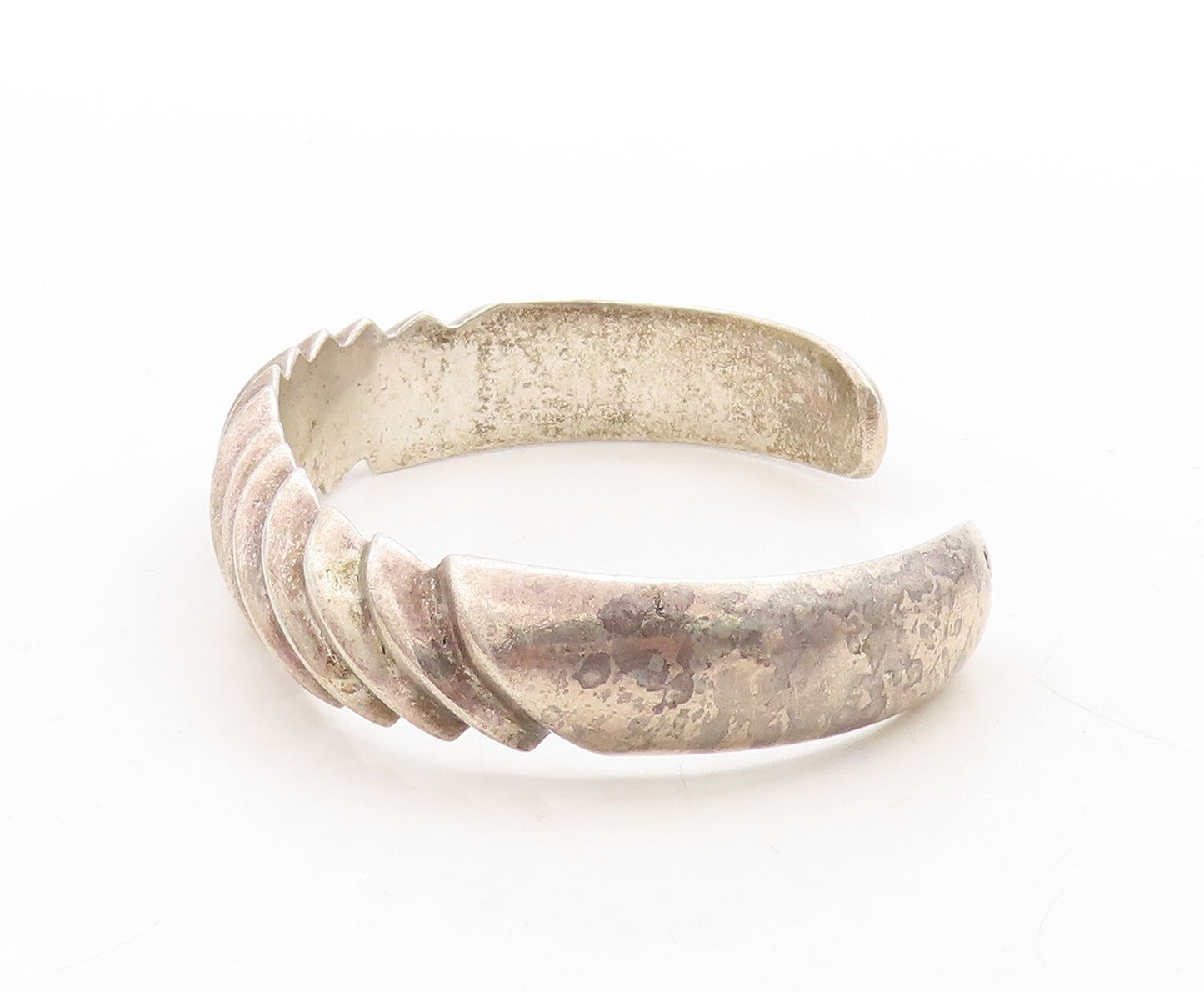 925 Sterling Silver Vintage Bracelet DTB NAVAJO Grooved Waved Cuff  BT10965