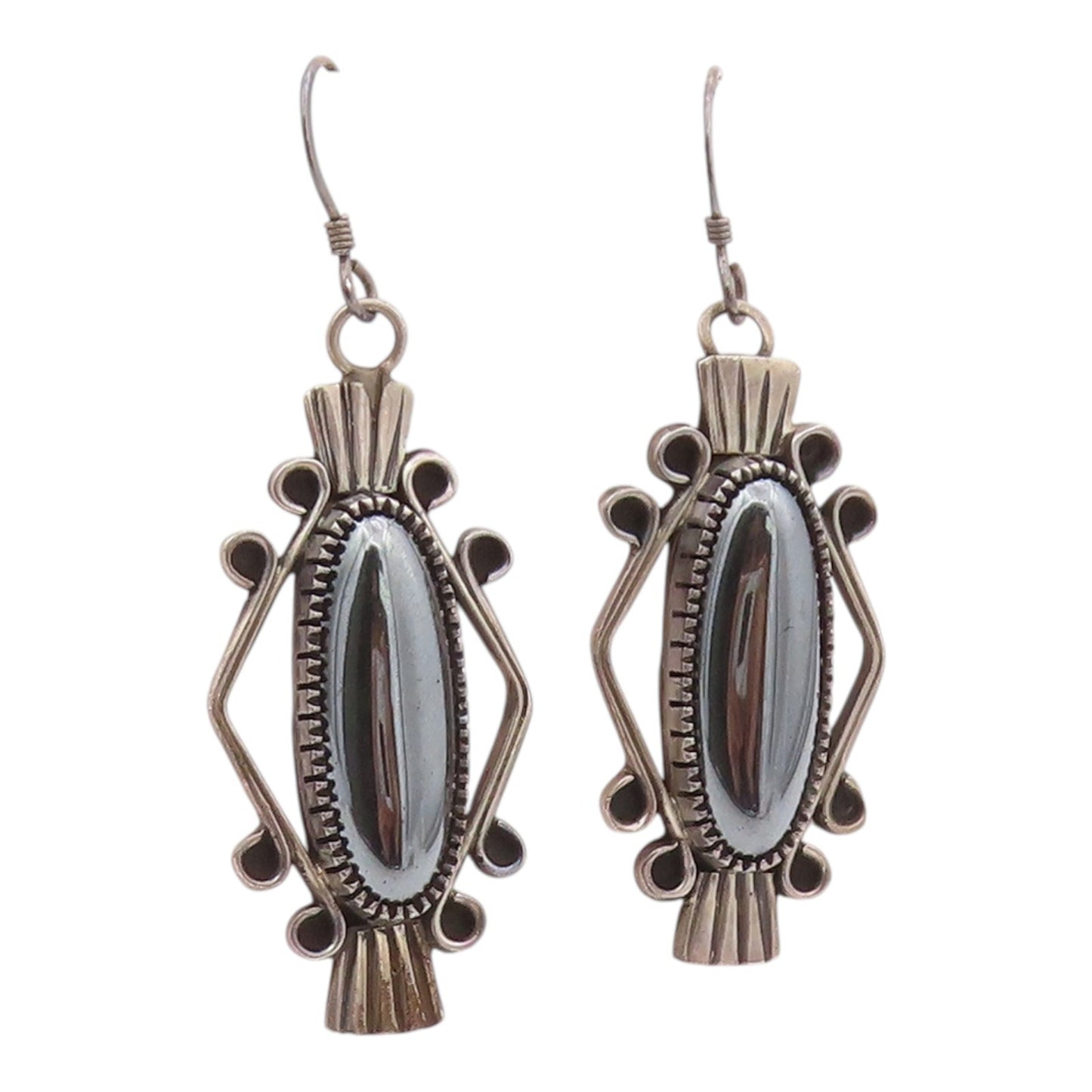 925 Sterling Silver Vintage Earrings JOHN W KESSLER NAVAJO Hematite  EG14385