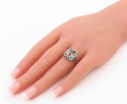 925 Sterling Silver Vintage Ring SOUTHWESTERN Crushed Turquoise Sz 7 RG32387
