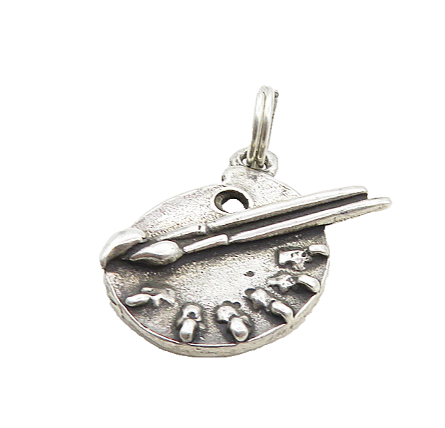 925 Sterling Silver  Vintage Petite Dark Tone Painter's Palette Pendant PT6874