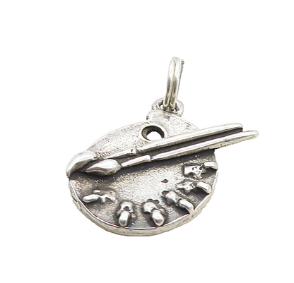 925 Sterling Silver  Vintage Petite Dark Tone Painter's Palette Pendant PT6874