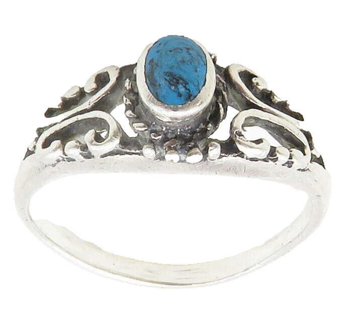 925 Sterling Silver  Vintage Turquoise Shiny Swirl Band Ring Sz 6.5  RG16638
