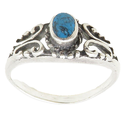 925 Sterling Silver  Vintage Turquoise Shiny Swirl Band Ring Sz 6.5  RG16638
