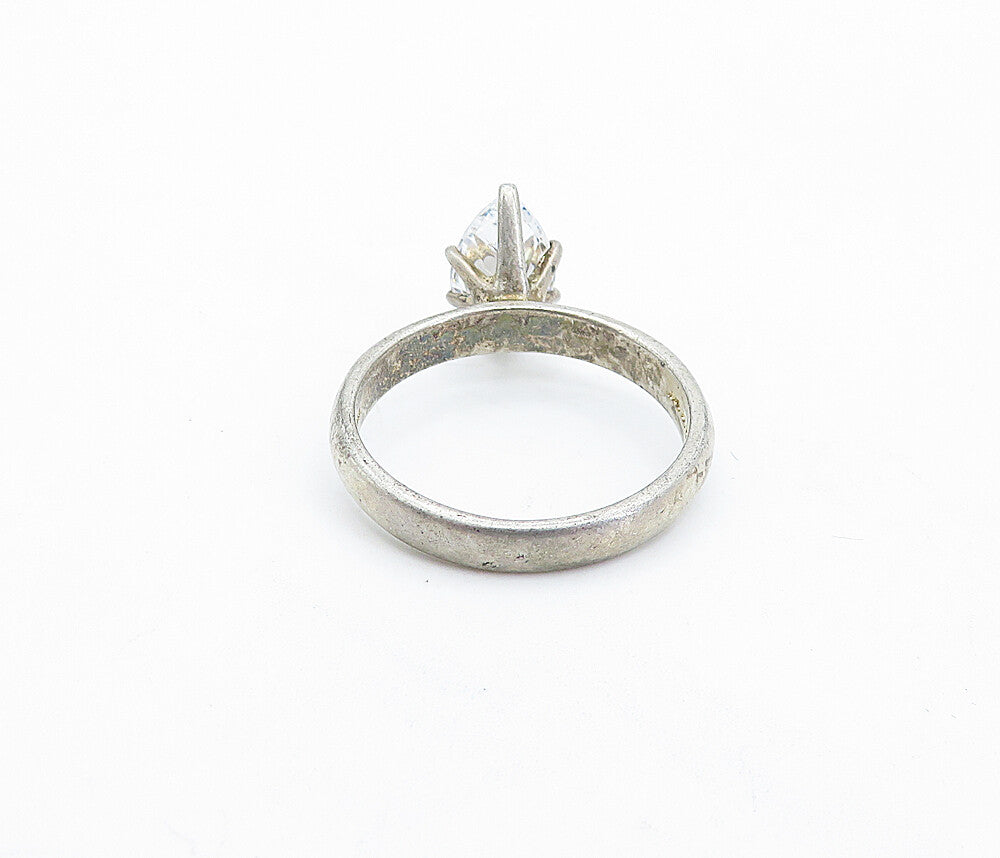 KOREA 925 Sterling Silver  Vintage Cubic Zirconia Solitaire Ring Sz 9  RG4314