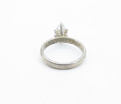 KOREA 925 Sterling Silver  Vintage Cubic Zirconia Solitaire Ring Sz 9  RG4314