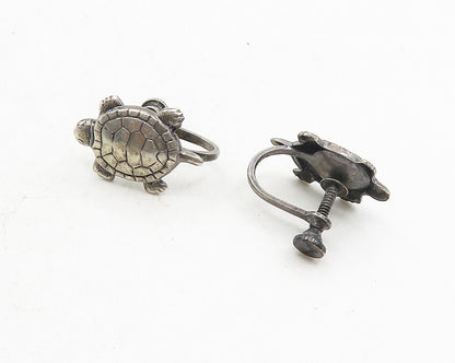 925 Sterling Silver  Vintage Dark Tone Turtle Motif Non Pierce Earrings EG5282