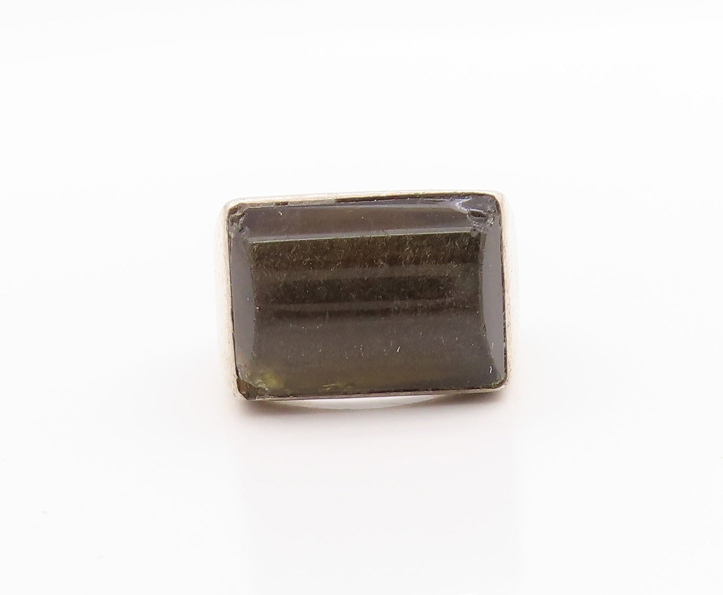 925 Sterling Silver Vintage Ring MEXICO Rectangle Goldstone  Sz 10.5  RG33288