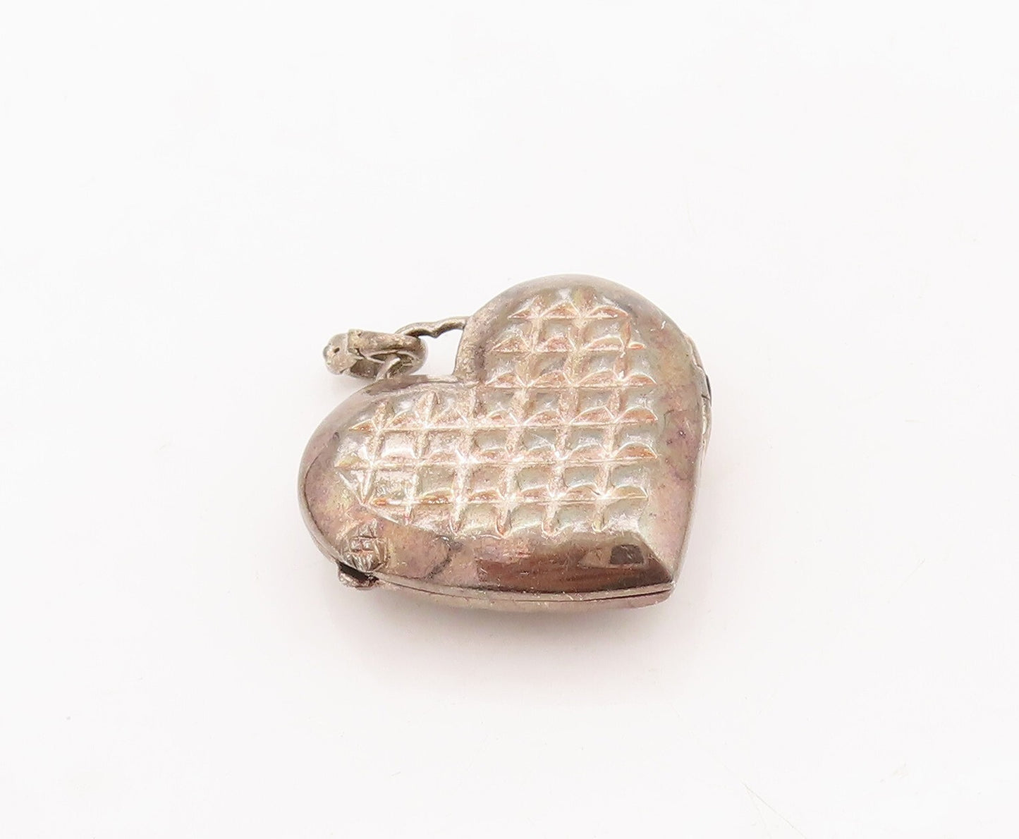 925 Sterling Silver Vintage Pendant Box Carved Flower On Heart (OPENS)  PT23480
