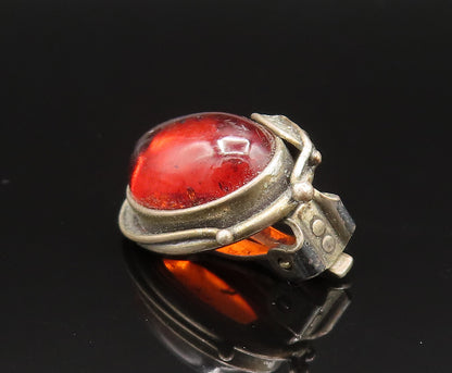 POLAND 925 Silver  Vintage Leaf Wrapped Amber Non Pierced Earrings  EG11757