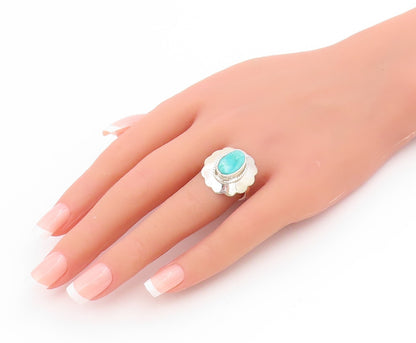 925 Sterling Silver Vintage Ring Turquoise Concha Flower Band  Sz 6  RG34419