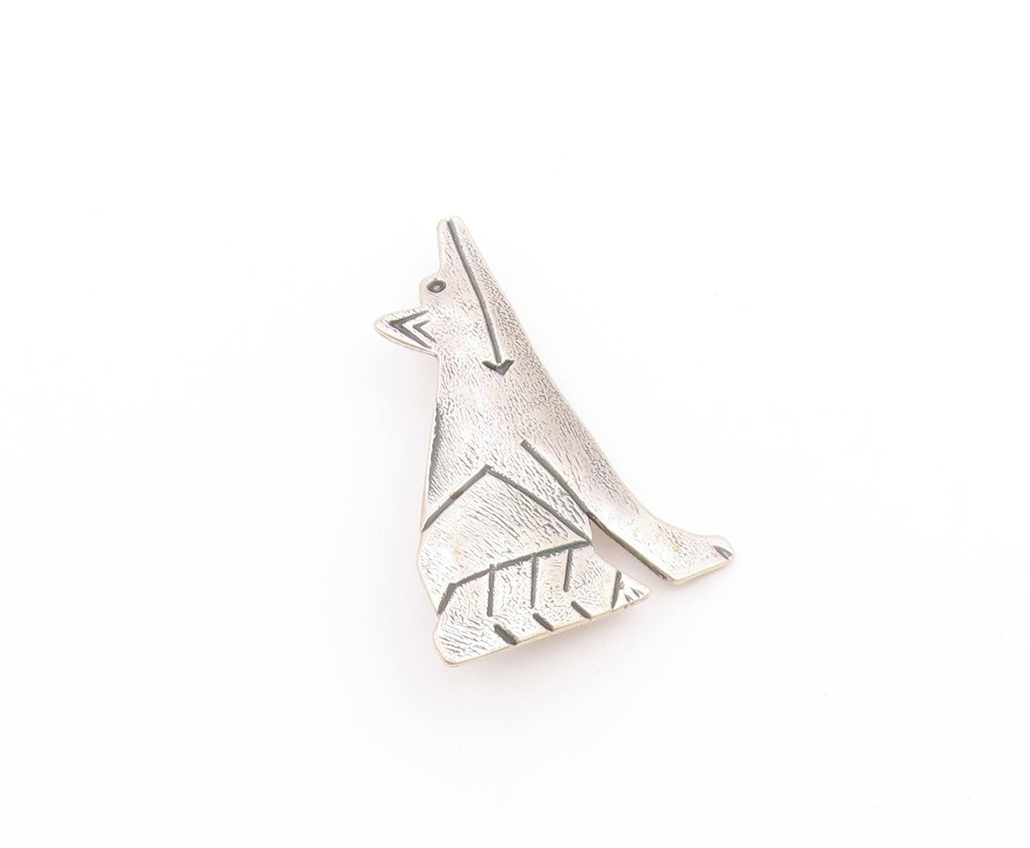 WDL NAVAJO 925 Sterling Silver  Vintage Shiny Etched Wolf Brooch Pin  BP9184