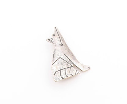 WDL NAVAJO 925 Sterling Silver  Vintage Shiny Etched Wolf Brooch Pin  BP9184