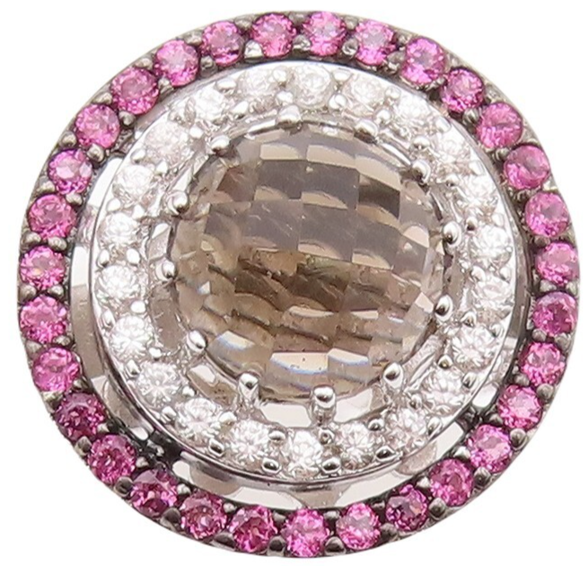 925 Sterling Silver Vintage Ring Smoky Quartz Halo 2 Tone Topaz  Sz 7  RG29992
