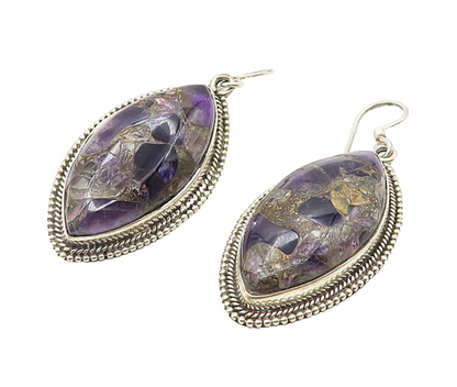 925 Sterling Silver  Vintage Cabochon Cut Amethyst Dangle Earrings  EG3909