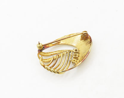 AMERIK 925 Silver  Vintage Pink & White Topaz Gold Plated Brooch Pin  BP7531