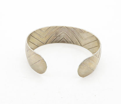 925 Sterling Silver  Vintage Shiny Geometric Pattern Cuff Bracelet  BT1666