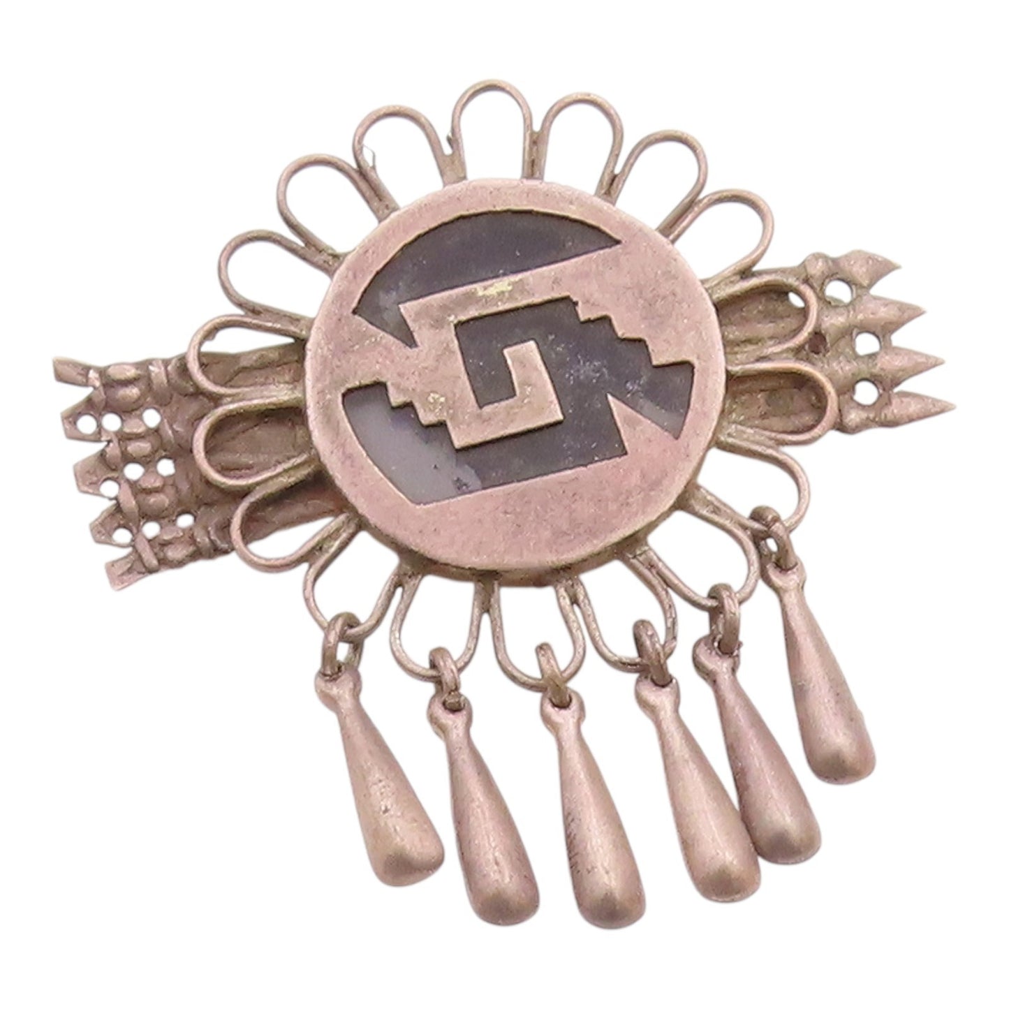 MEXICO 925 Silver  Vintage Antique Cutout Design Dangling Brooch Pin  BP5013