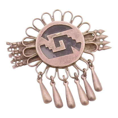 MEXICO 925 Silver  Vintage Antique Cutout Design Dangling Brooch Pin  BP5013