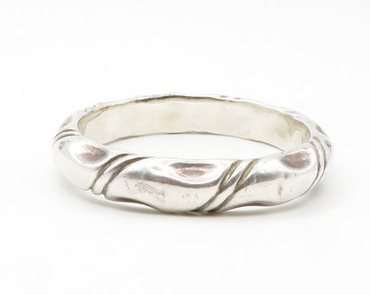 925 Sterling Silver  Vintage Shiny Dented Detail Round Bangle Bracelet  BT5333