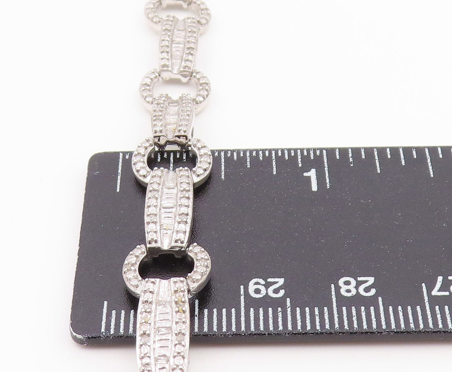 925 Sterling Silver Vintage Bracelet Real Diamonds Geometric Link Chain  BT12176