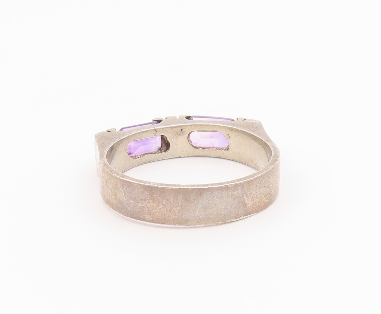 14k Gold & 925 Sterling Silver Vintage Ring Classic Amethyst Band Sz 7.5 RG36425