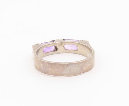 14k Gold & 925 Sterling Silver Vintage Ring Classic Amethyst Band Sz 7.5 RG36425