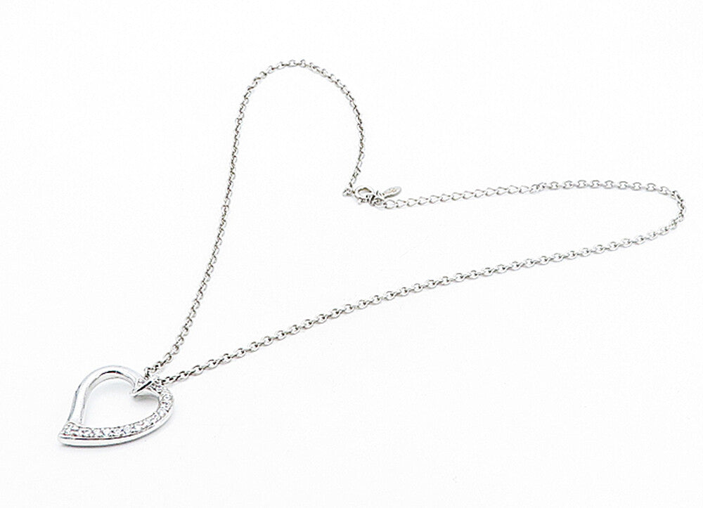 925 Sterling Silver  Cubic Zirconia Open Love Heart Chain Necklace  NE1368